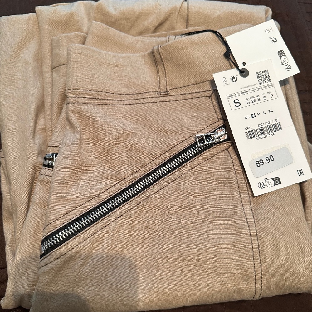 Zara Topstitched Zippered Pants - S - NWT